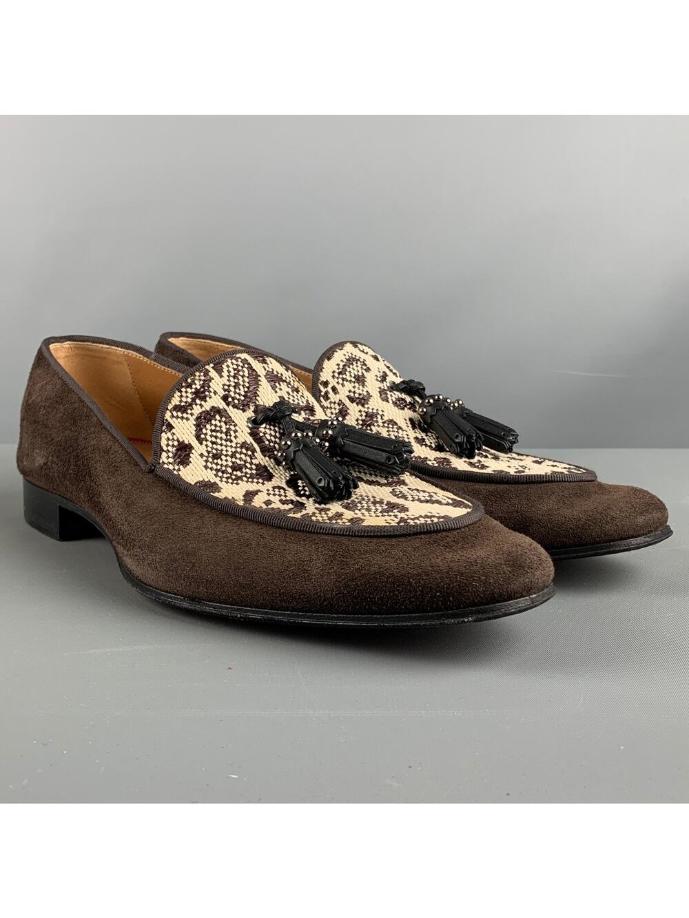 CHRISTIAN LOUBOUTIN Size 9 Brown Beige Mixed Materials Woven Tassels Loafers